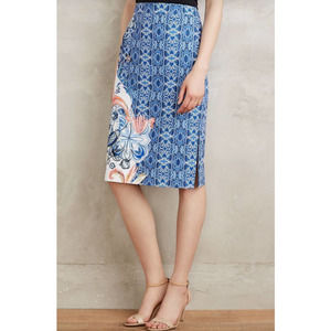 Anthropologie Moulinette Soeurs Becancour Floral Pencil Skirt 4 Blue EUC!